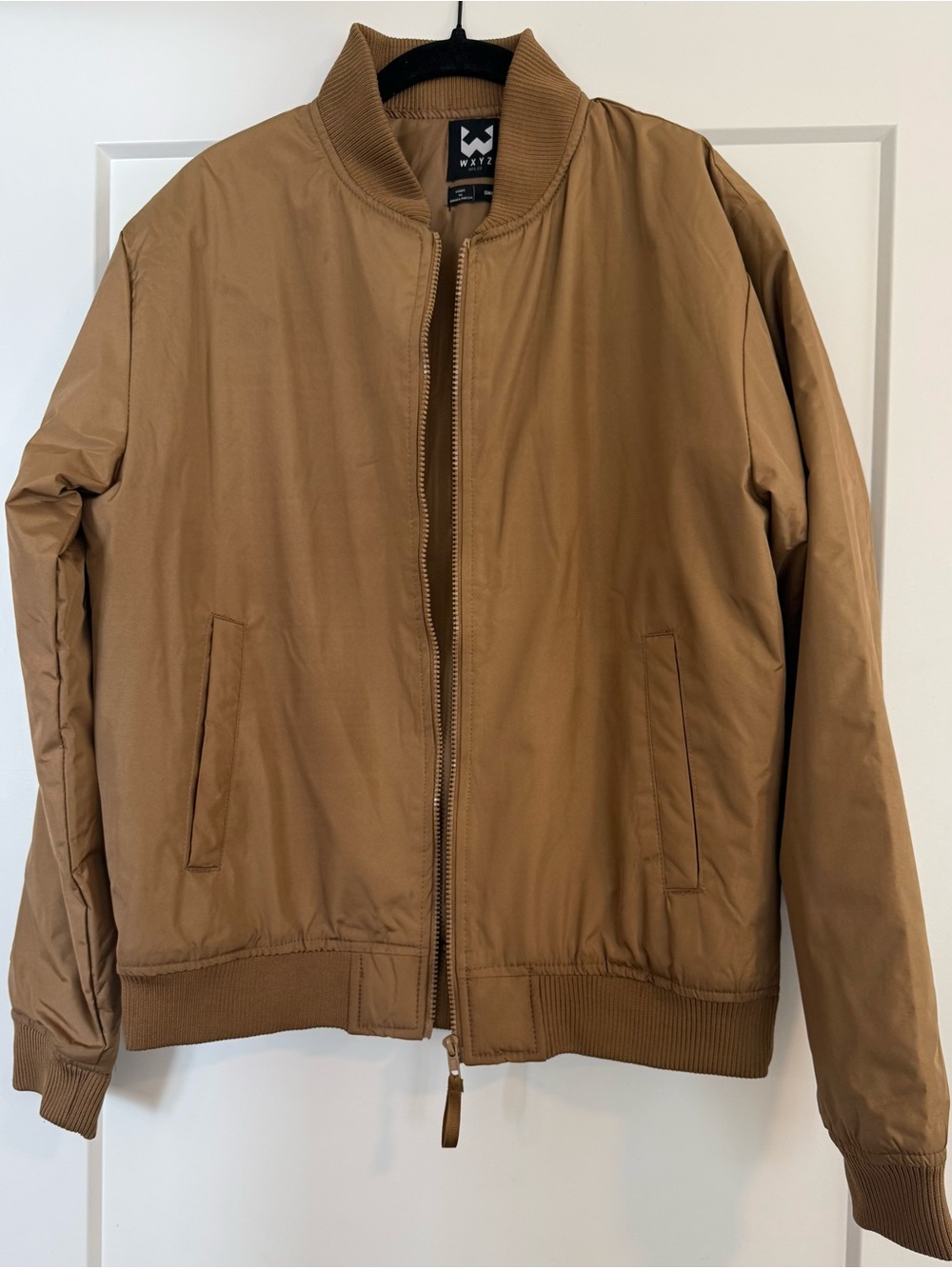Men's Tan Bomber Jacket with Ribbed Trim